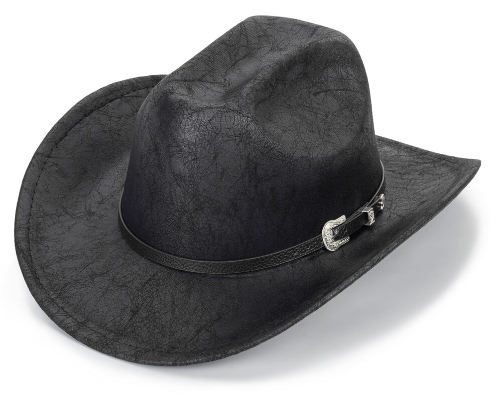 8751 Classic-Western Cowboy-Hat - Wide-Brim Pu Leather Cowgirl Cap Fedora